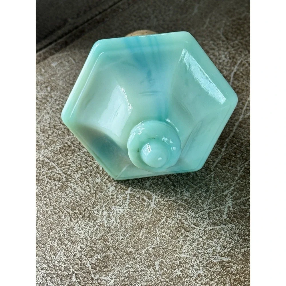 Vtg 1972 Jim Beam Liquor Decanter Jadeite Green Blue Milk Slag Glass‎ Stopper